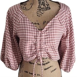 Do+BE Cinch Front Gingham Crop Top